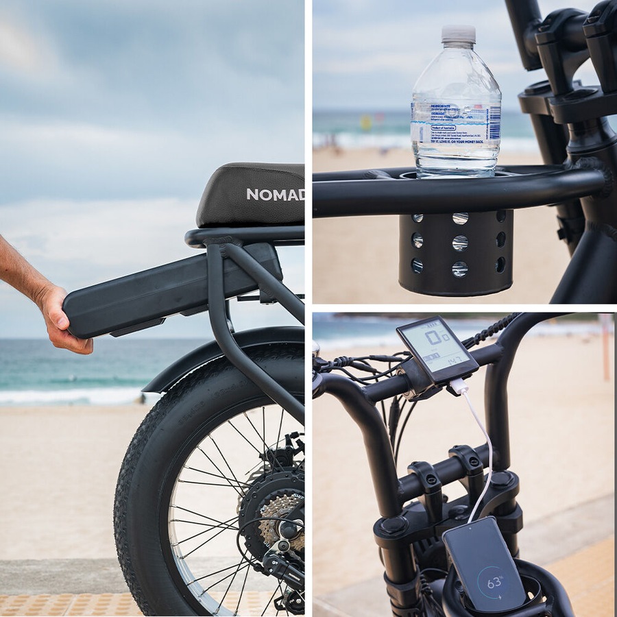 VALK Nomad Electric Fat Tyre Bike, 500W, 45km/hr, Throttle ebike, Disc Brakes, Shimano 7 spd, 20x4" Kenda Tyres, Suspension, Black