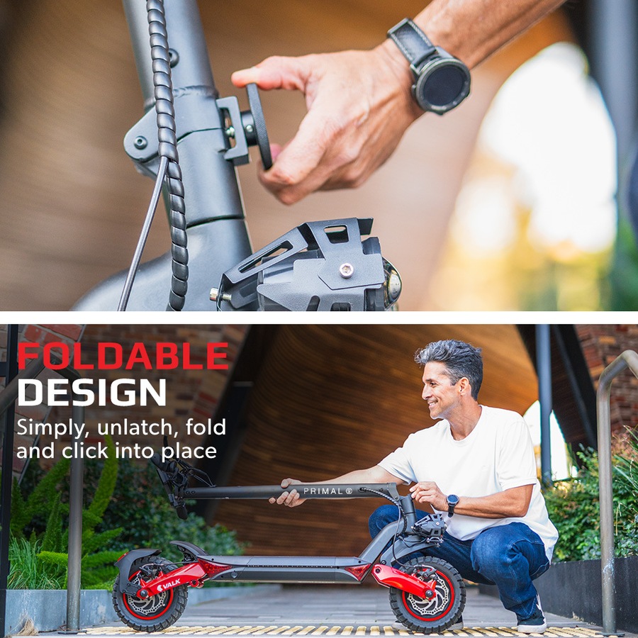 Valk Primal 9 Dual Motor Electric Scooter 1600W, AU Compliant, for Extreme Hill Climbing, Black/Red