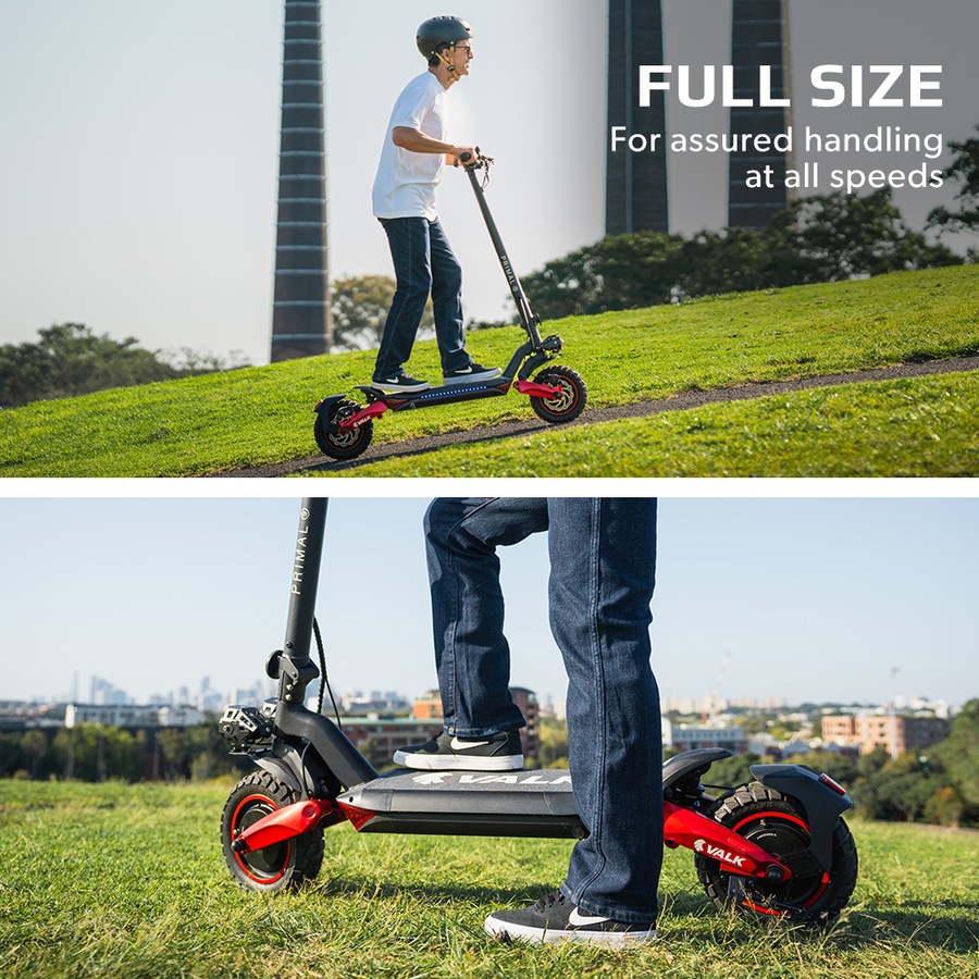 Valk Primal 9 Dual Motor Electric Scooter 1600W, AU Compliant, for Extreme Hill Climbing, Black/Red