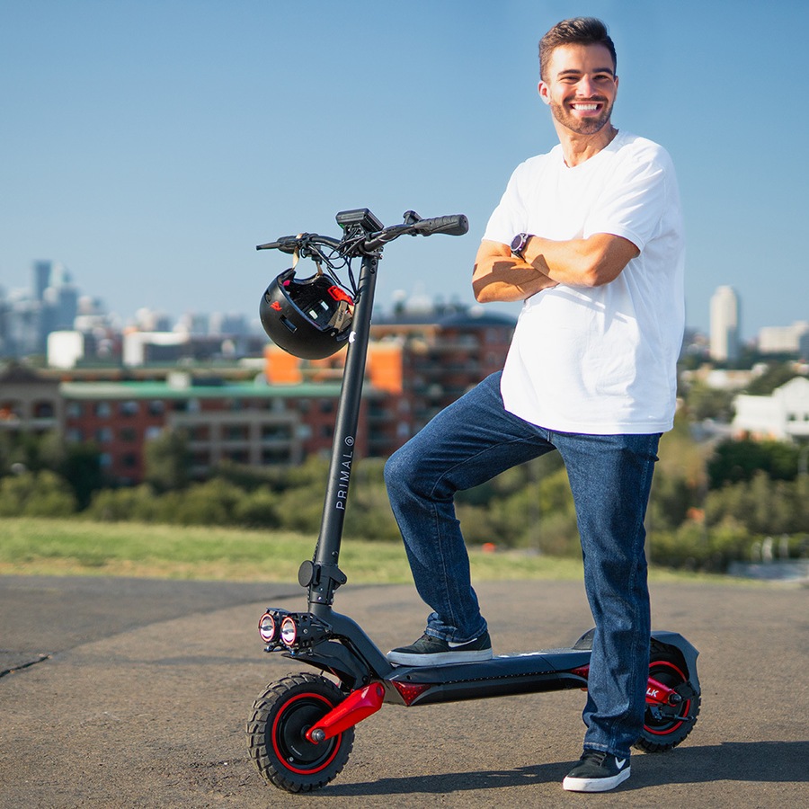 Valk Primal 9 Dual Motor Electric Scooter 1600W, AU Compliant, for Extreme Hill Climbing, Black/Red