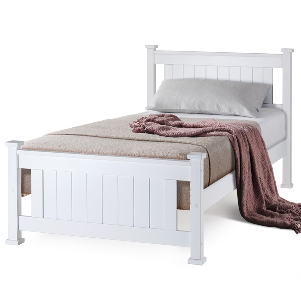 Kingston Slumber Single Wooden Bed Frame Base White Pine Adult Bedroom