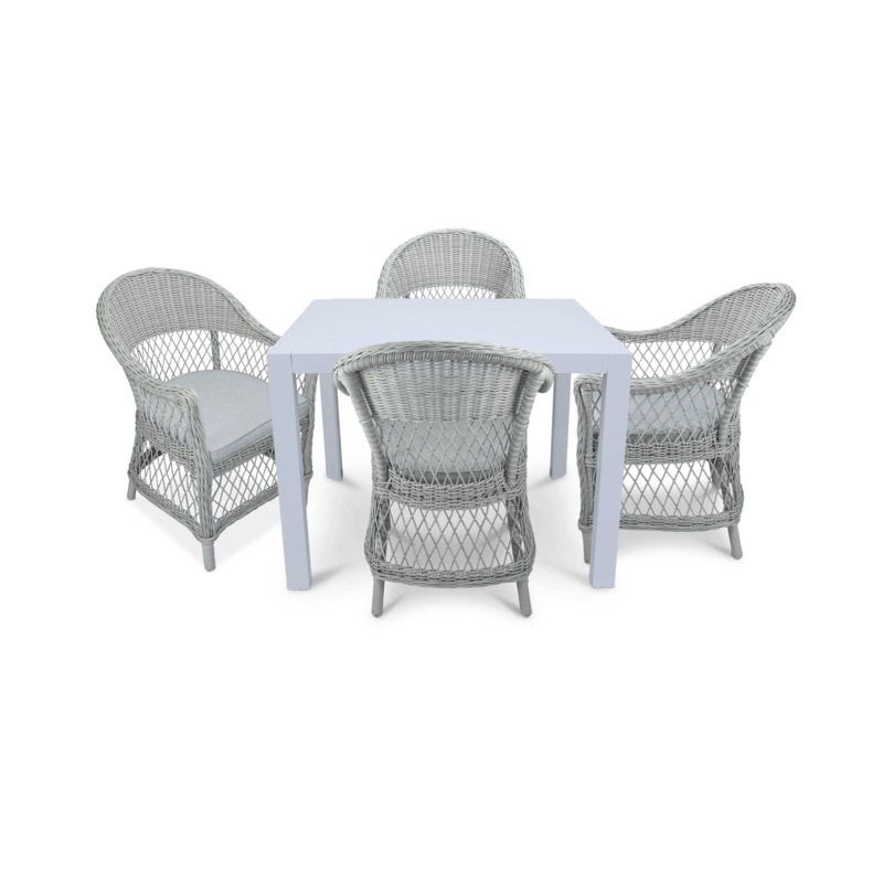 Buy Bahamas Square in Arctic White with Rattan Chairs 5pc Dining Suite