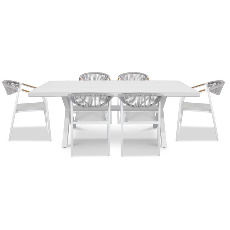 Buy Noosa Rectangle 7 Piece Outdoor Setting in Arctic White with Rope