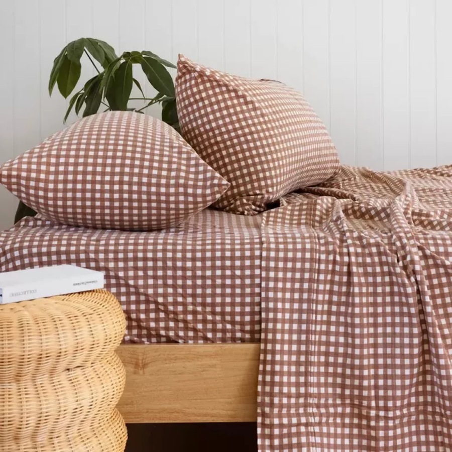 Bambury Gingham Clove Cotton Flannelette Sheet Set - Double Bed