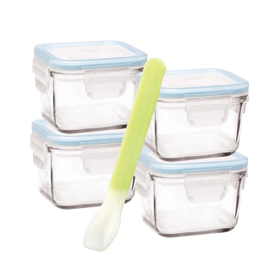 Glasslock Baby 5 Piece Square 210ml Food Container Set + Spoon
