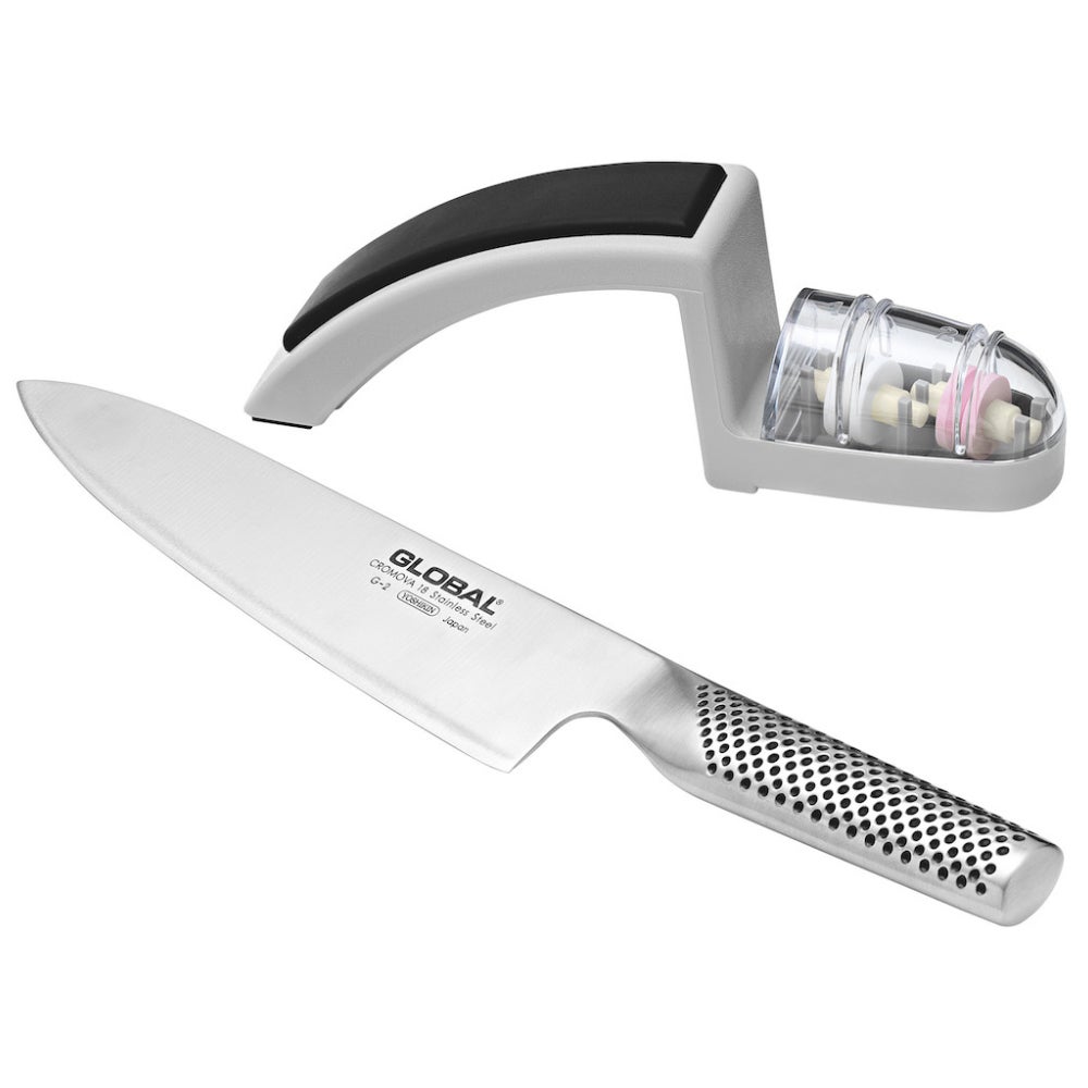 Global G-2 Cooks Knife + Minosharp Sharpener 2 Piece Starter Set - 2pc