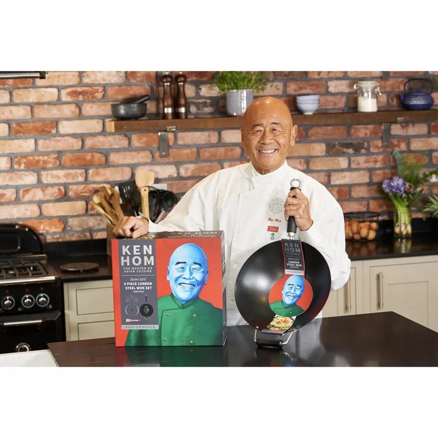 Ken Hom 31cm Non-Stick Carbon Steel 4 Piece Wok Set