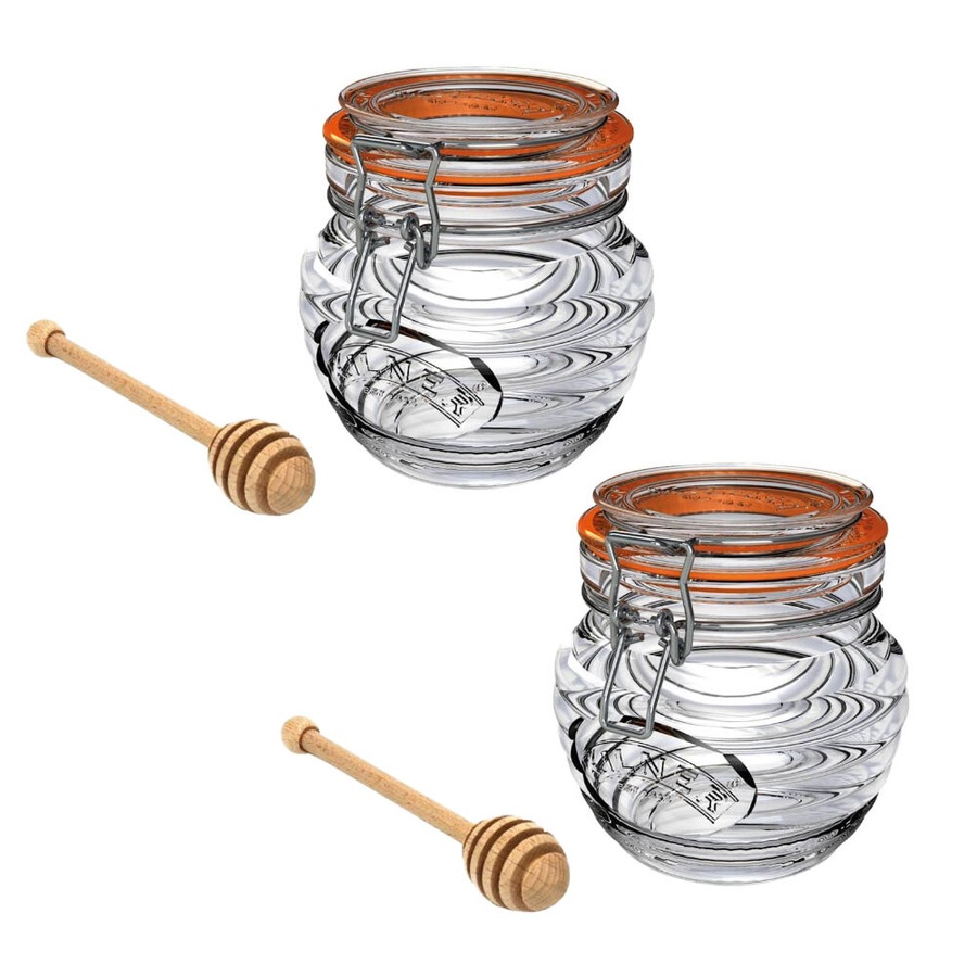Kilner Honey Pot with Beechwood Dipper 400ml - Set of 2