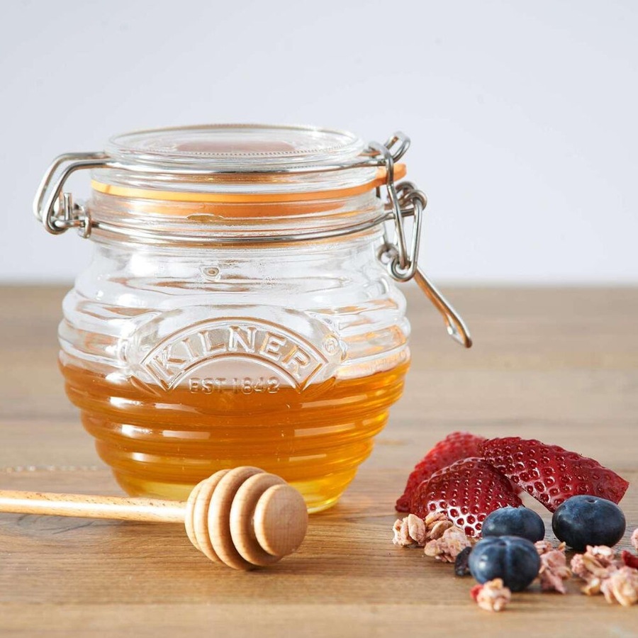 Kilner Honey Pot with Beechwood Dipper 400ml - Set of 2