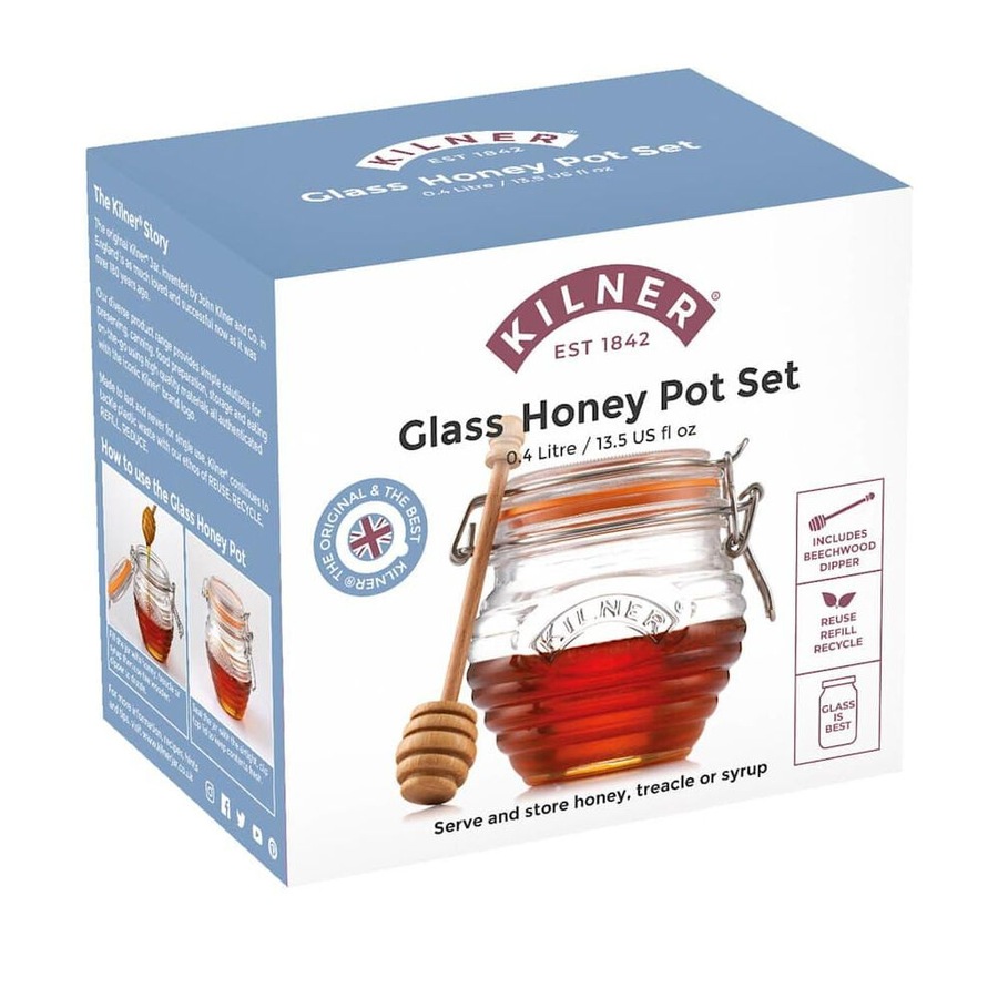 Kilner Honey Pot with Beechwood Dipper 400ml - Set of 2