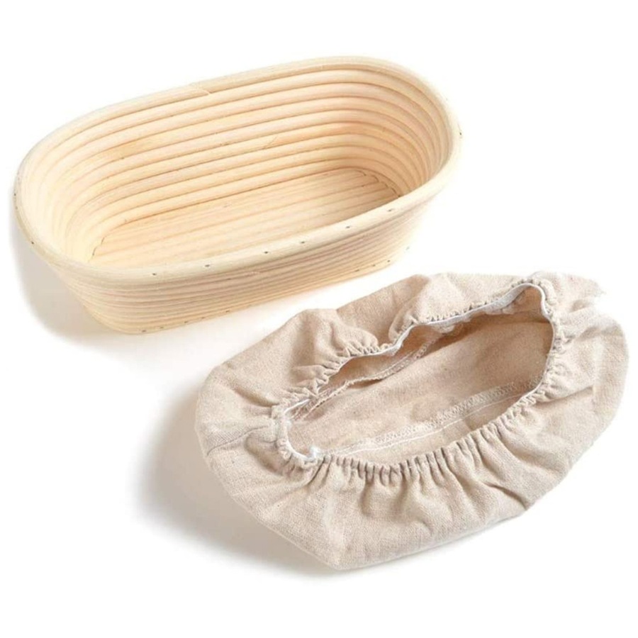 Loyal Banneton Rattan Proofing Basket Long & Liner 24x12cm & Half Moon Scraper