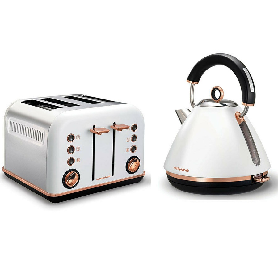 NEW MORPHY RICHARDS ACCENTS ROSE GOLD KETTLE + 4 SLICE TOASTER - MATTE WHITE