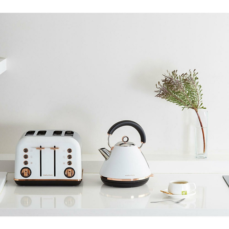 NEW MORPHY RICHARDS ACCENTS ROSE GOLD KETTLE + 4 SLICE TOASTER - MATTE WHITE