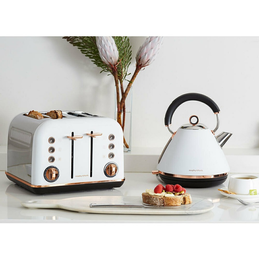 NEW MORPHY RICHARDS ACCENTS ROSE GOLD KETTLE + 4 SLICE TOASTER - MATTE WHITE