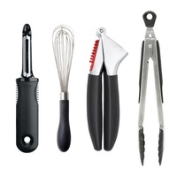 OXO Good Grips 4 Piece Kitchen Essential Tool Set 4pc Peeler Garlic Press Whisk Tongs