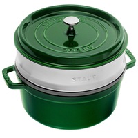 Staub Round Cast Iron Cocotte with Steamer 26cm - Basil Green