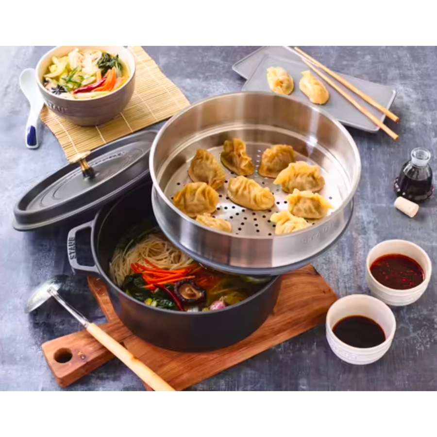 Staub Round Cast Iron Cocotte with Steamer 26cm - Black