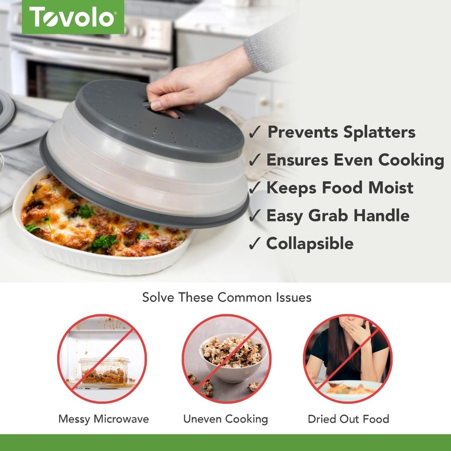 Tovolo Collapsible Microwave Food Cover Anti-Splatter 26cm Charcoal - Set of 2