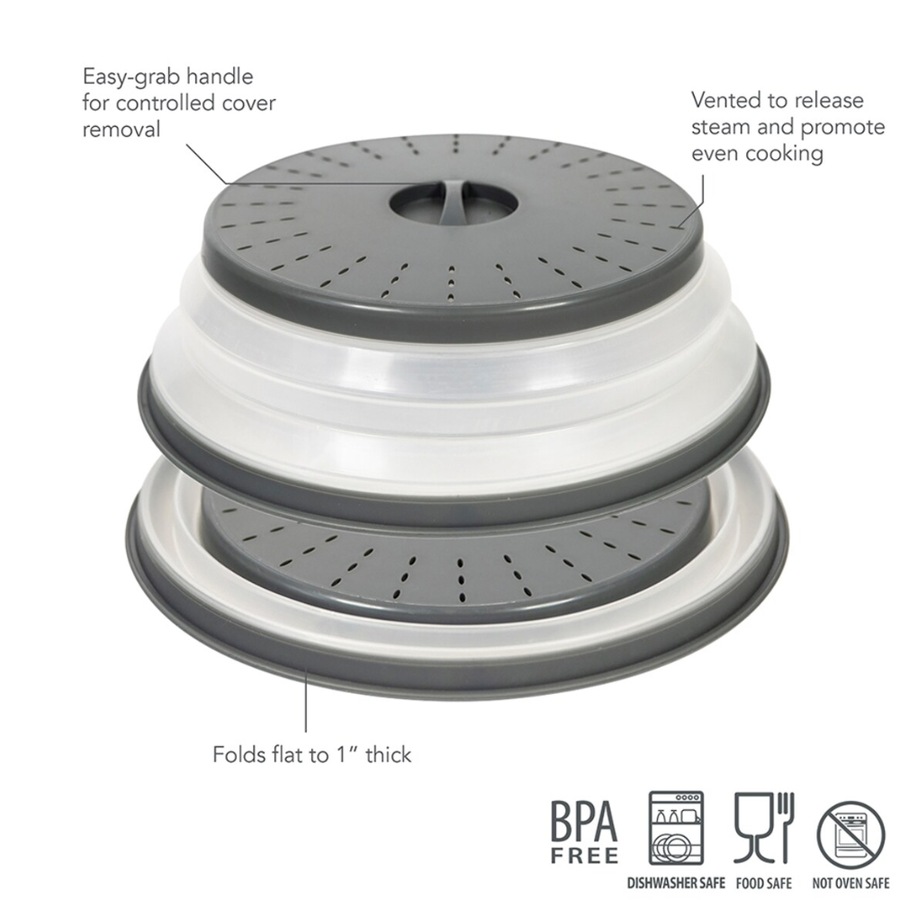 Tovolo Collapsible Microwave Food Cover Anti-Splatter 26cm Charcoal - Set of 2