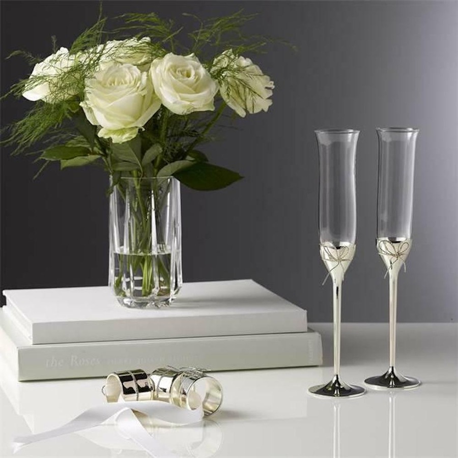 Vera Wang by Wedgwood Love Knots Silver Toasting Champagne Flute - 2pc Set