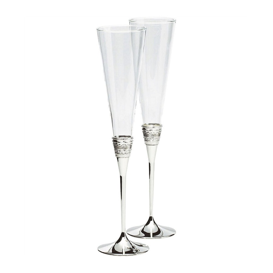 Vera Wang Wedgwood With Love Silver Giftware Toasting Flute Pair 2pc Set