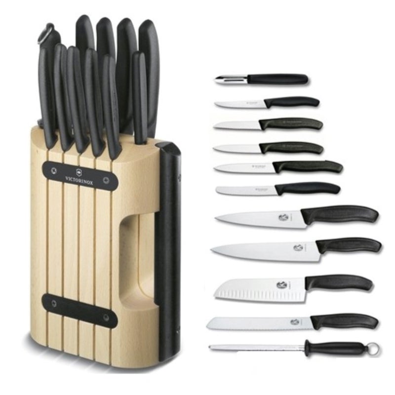 VICTORINOX 11 PIECE CLASSIC CUTLERY BLOCK SET 11PC BEECHWOOD / BLACK