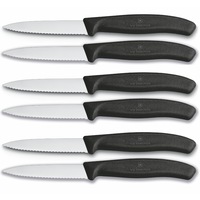 Victorinox 6pc Paring Knife Set of 6 - Serrated Edge Pointed Tip - Black 6.7633