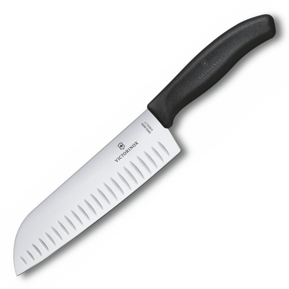 Victorinox Santoku Knife Fluted Wide Blade 17cm - Black 6.8523.17B