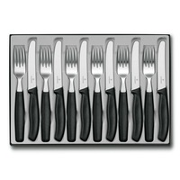 Victorinox 12pc Steak Knife & Fork Cutlery Set of 12 Piece - Black