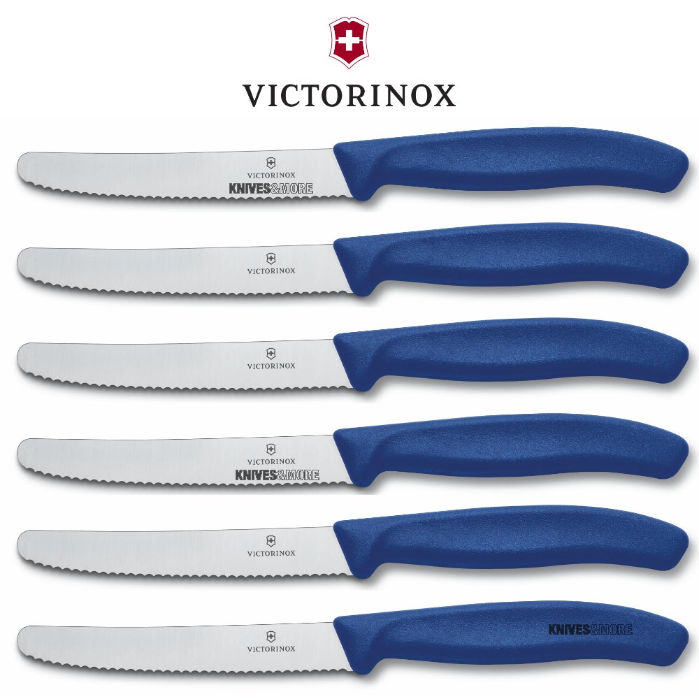 New VICTORINOX Steak & Tomato 11cm Knife Pistol Grip BLUE Set X 6 Knives