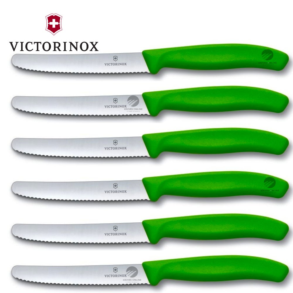 Victorinox Steak & Tomato Knife Pistol Grip 11cm Green Set x 6 Knives