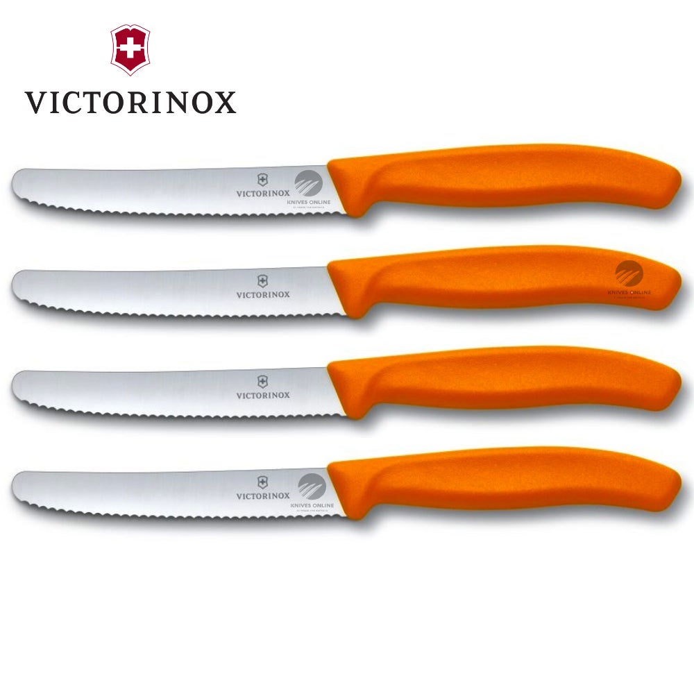 Victorinox Steak & Tomato Knife Pistol Grip 11cm Orange Set x 4 Knives