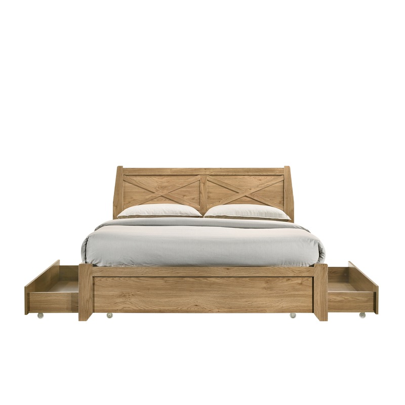 Buy Mica Natural Wooden Bed Frame with Storage Drawers Double MyDeal