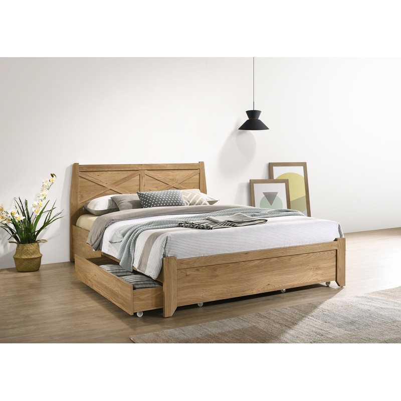 Buy Mica Natural Wooden Bed Frame with Storage Drawers Double MyDeal