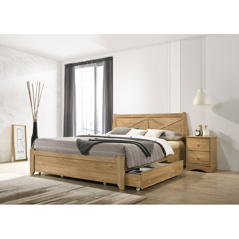 Buy Mica Natural Wooden Bed Frame with Storage Drawers Double Queen King MyDeal