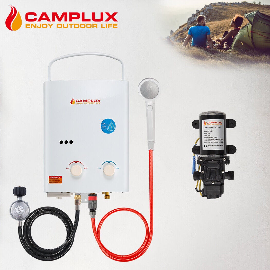 CAMPLUX 8L Gas Water Heater Outdoor Instant Hot Shower System with 6L Pump for Camping