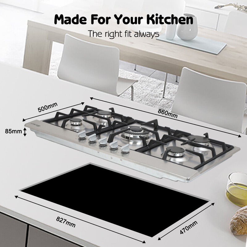 Buy GASLAND chef Gas Cooktop 90cm 5 Burners Cooking Hob Stainless Steel ...