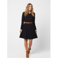 Knee Length Long Sleeved V-neck Black Dress - Laurissa Dress