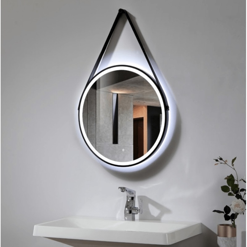 Black Framed Strap Hanging LED Round Mirror 60cm Buy Wall Mirrors