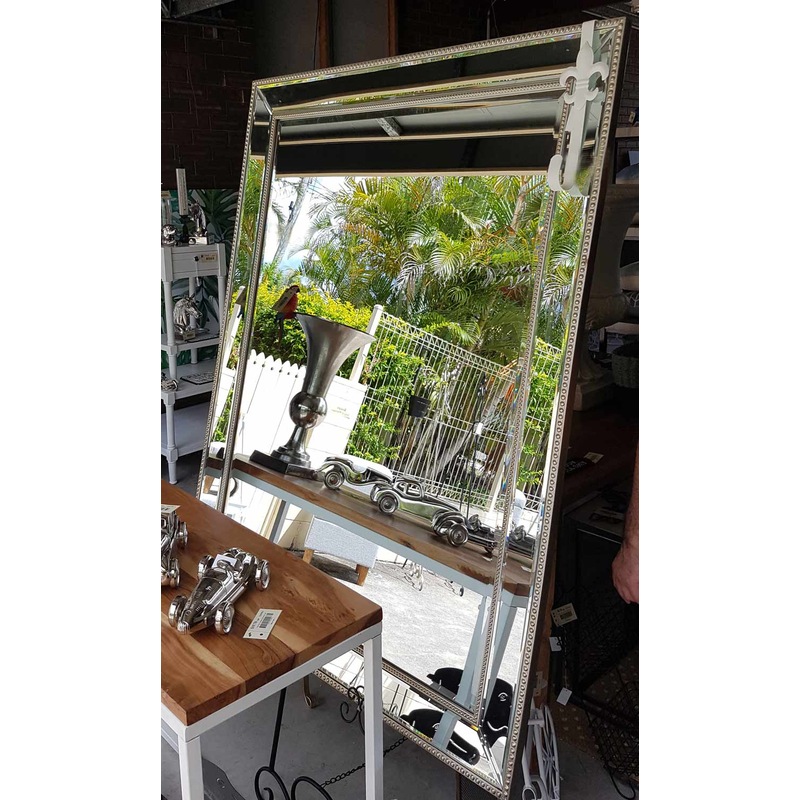 Large Silver Beaded Wall Mirror 140cm x 110cm MyDeal