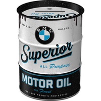 BMW Motor Oil German Made Tin Money Box Oil Barrel Shaped