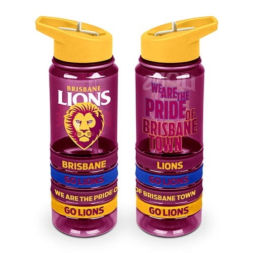 Brisbane Lions AFL Tritan Drink Water Bottle with Wrist Bands