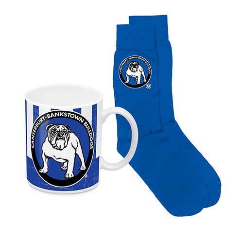 Canterbury Bulldogs NRL Ceramic Coffee Mug Cup and Jacquard Knit Socks