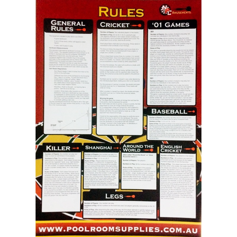 Buy DART Board Darts General RULE BOOK CHART POSTER mounting