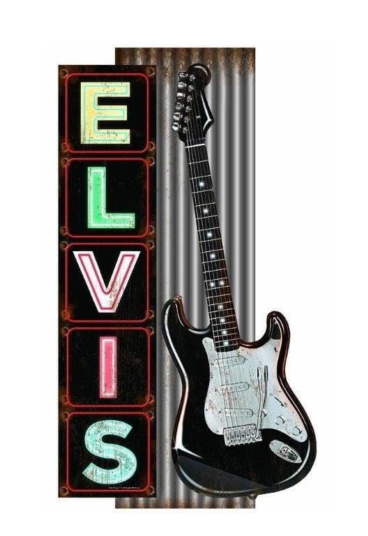 Elvis Presley Large Rustic Metal Man Cave Bar Wall Sign Guitar