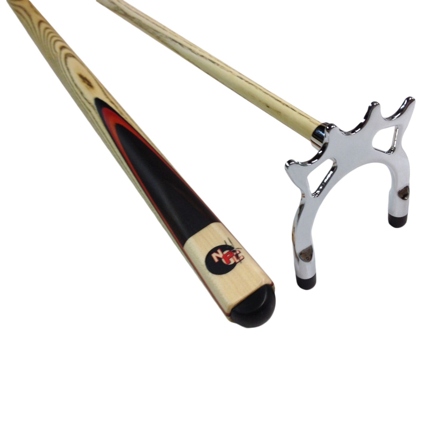 FULL ASH With Red Wood Flame Pool Snooker Billiard Cue SPIDER, 1 x Chrome Spider