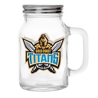 Gold Coast Titans NRL TEAM Glass Mason Jar With Handle