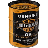 Harley Davidson Genuine Oil German Made Tin Money Box Oil Barrel Shaped