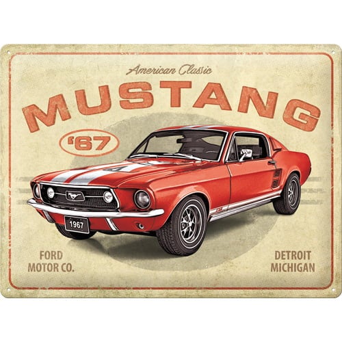 Large Ford Mustang -Red 1967 GT Raised Embossed Man Cave Tin Sign 30 x 40cm