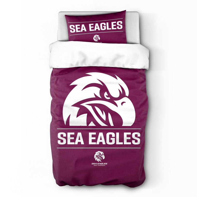 Buy Manly Warringah Sea Eagles NRL Team Logo Single Quilt Cover Set ...